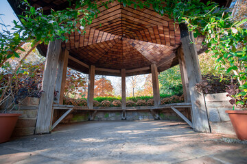 wooden bench in a pavilion
