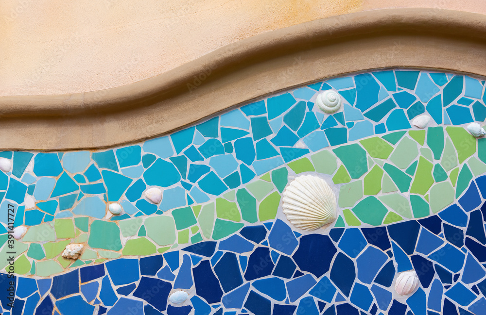 Poster colorful mosaic tile pattern with seashell decoration