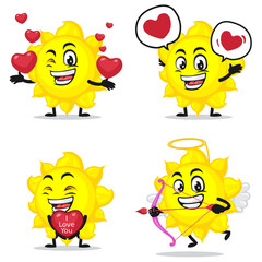 vector illustration of sun mascot or character collection set with love or valentine or love theme