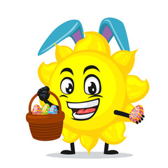 vector illustration of sun mascot or character wearing bunny hat 