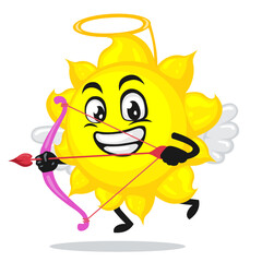 vector illustration of sun mascot or character wearing cupid costume and holding a bow 