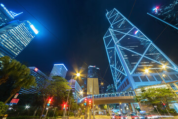 Downtown district of Hong Kong city at night
