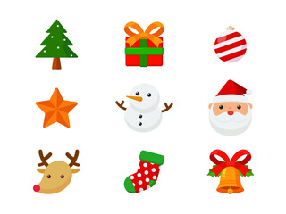 Christmas cute cartoon icons for cards, advertising, tags, sign, symbol. Vector cartoon.