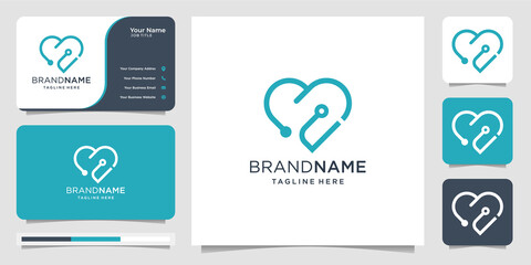 Heart line symbol icon with health care template elements. logotype concept. dating logo icon. template. business card Premium Vector
