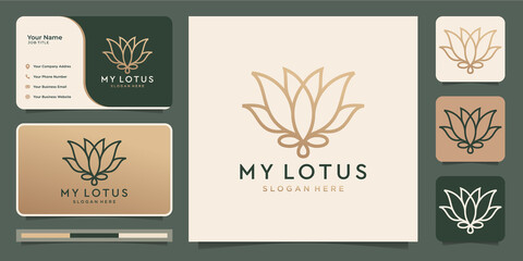 Minimalist flower lotus. luxury beauty salon,line art, fashion, skin care, cosmetic, yoga and spa products. logo templates and business card design.Premium Vector