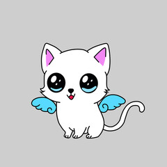 Cute kawaii baby kitten mascot icon, baby kitten logo, vector graphic illustration