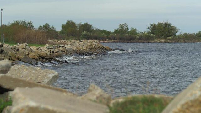 Small Waves Rocky Shoreline Lake Pontchartrain Louisiana