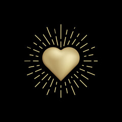 Gold Heart, Shiny Magic golden heart logo, spiritual guidance tarot reader design. decorative illustration tattoo