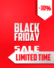 Black Friday red poster. Limited Time. Red poster -30%.