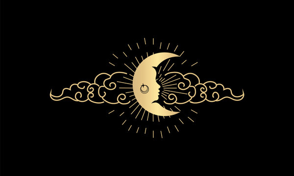 Magic moon girl gold logo, spiritual guidance tarot reader Colorful gradient design.