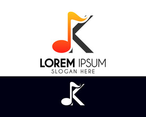 K letter logo design with a music note. Modern logo suitable for your business company or corporate identity