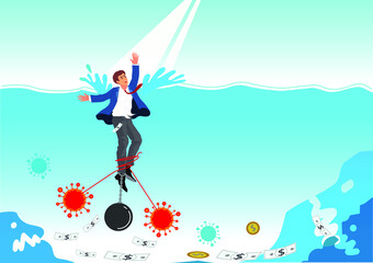 covid-19 coronavirus causes unemployment. Businessman drowning in weight of debt. Business concept