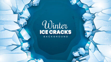 Winter Ice Cracks Background - obrazy, fototapety, plakaty