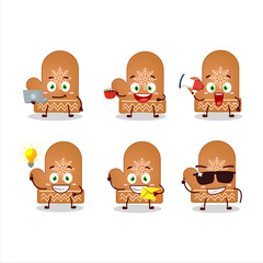 Gloves cookie cartoon character with various types of business emoticons
