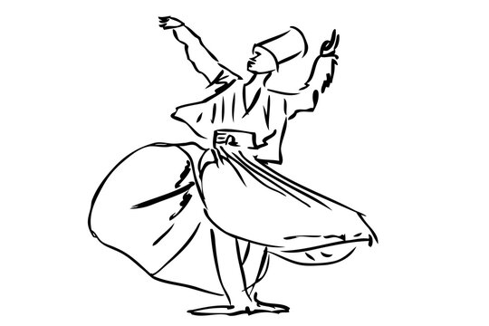 Outline Vector sketch sufi dancer, turkey