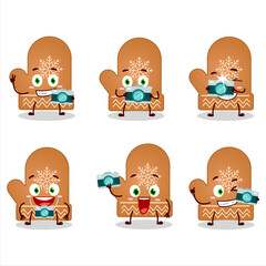 Photographer profession emoticon with gloves cookie cartoon character