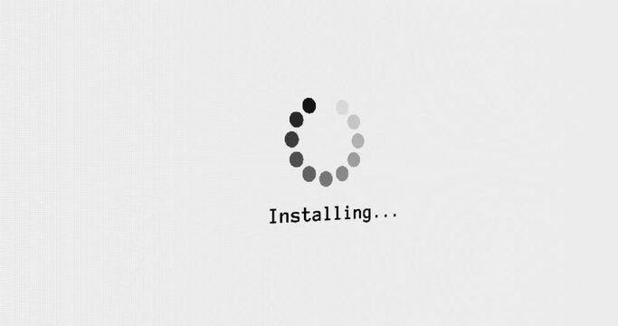 Installing application bar circle computer screen animation loop isolated on white background with blinking lines load bar screen in 4K. Computer loading screen Installation