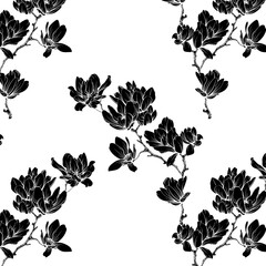 Elegant black magnolia flower pattern