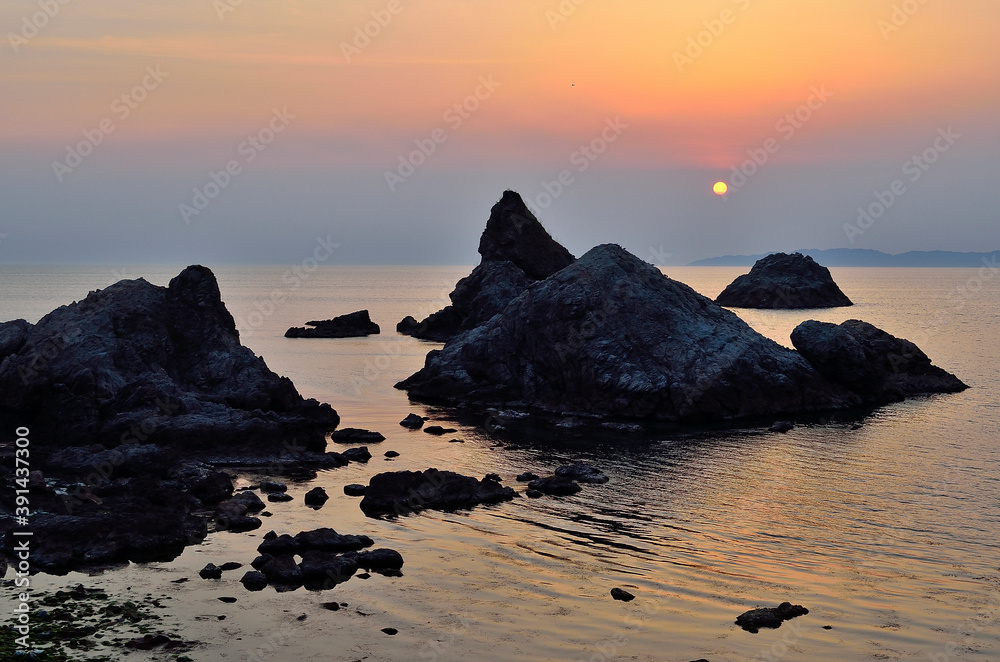 Poster 日本海に落ちる夕日