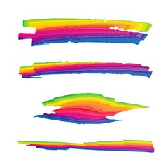 Colorful grunge brush stroke vector illustration. Rainbow gradient paint design elements set