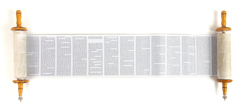 A Torah Scroll Rolled Out and Isolated on a White Background