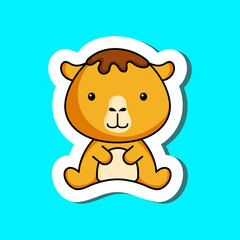 Cute cartoon sticker little camel logo template. Mascot animal character design of album, scrapbook, greeting card, invitation, flyer, sticker, card. Vector stock illustration.