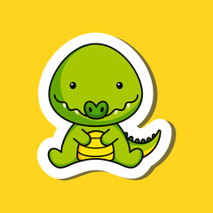 Cute cartoon sticker little crocodile logo template. Mascot animal character design of album, scrapbook, greeting card, invitation, flyer, sticker, card. Vector stock illustration.