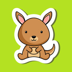 Cute cartoon sticker little kangaroo logo template. Mascot animal character design of album, scrapbook, greeting card, invitation, flyer, sticker, card. Vector stock illustration.