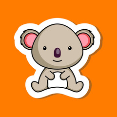 Cute cartoon sticker little koala logo template. Mascot animal character design of album, scrapbook, greeting card, invitation, flyer, sticker, card. Vector stock illustration.