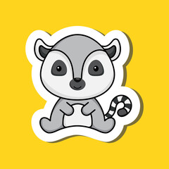 Obraz na płótnie Canvas Cute cartoon sticker little lemur logo template. Mascot animal character design of album, scrapbook, greeting card, invitation, flyer, sticker, card. Vector stock illustration.