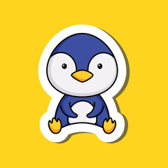 Cute cartoon sticker little penguin logo template. Mascot animal character design of album, scrapbook, greeting card, invitation, flyer, sticker, card. Vector stock illustration.
