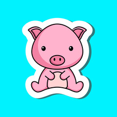 Obraz na płótnie Canvas Cute cartoon sticker little pig logo template. Mascot animal character design of album, scrapbook, greeting card, invitation, flyer, sticker, card. Vector stock illustration.