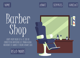 Barber shop web banner with hairdresser workplace flat vector illustration.