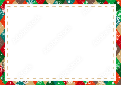 ステッチフレーム 雪の結晶 クリスマスカラーアーガイル背景 Wall