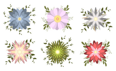  Floral with green leaf bouquet for decoration or wedding invite card design element set.