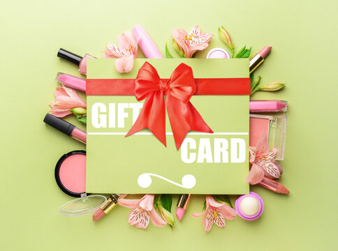 Mockup of gift certificate for makeup cosmetics