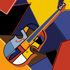 Modern cubist style handmade drawing of cello. Jazz music in retro geometric abstraction style. Classical music instrument. Classical music instrument theme. Vector art design illustration - obrazy, fototapety, plakaty