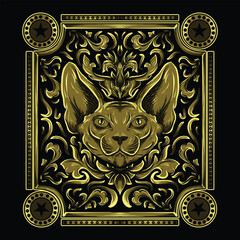 artwork illustration and t-shirt design sphynx cat engraving ornament premium vector