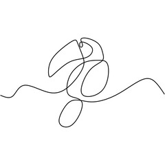One continuous line drawing of cute toucan bird. A beautiful exotic bird with a peak isolated on white background. Endangered animal mascot concept for national conservation park icon. © ngupakarti