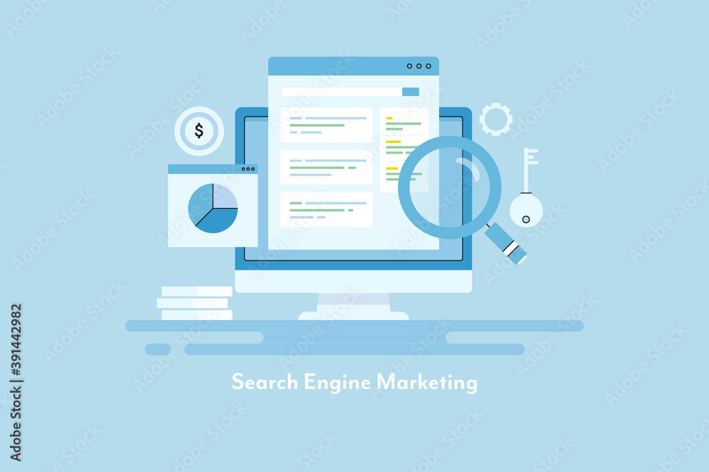 Wall mural search engine marketing, internet ads displaying on search engine page. ppc - pay per click advertis
