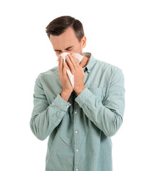 Allergic man on white background