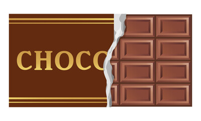 包装を破いた板ミルクチョコレートのイラスト
