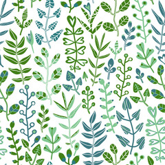 Fototapeta na wymiar Seamless pattern with hand-drawn plants. Vector flat illustration for surface design
