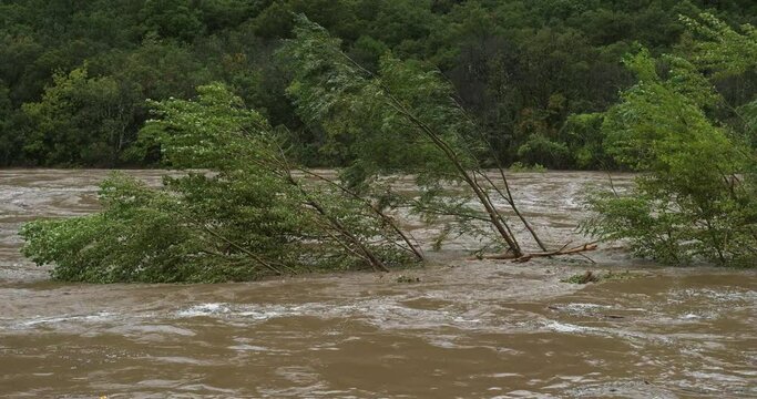 Cevenol storms, canyon of Herault, Occitanie, France. The river Herault and floods during the cevenol storms in September 2020