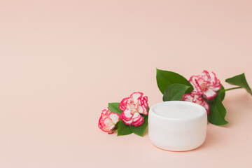 Blank white plastic container for cream, lotion, nourishing or moisturizing mask . Feminine hygienic product.