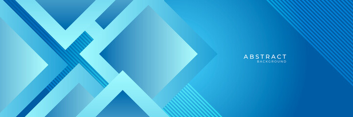 Blue banner background with light blue square lines. Abstract dark blue technology web header banner. Vector geometric background design with HUD gear and world map. Futuristic illustration 