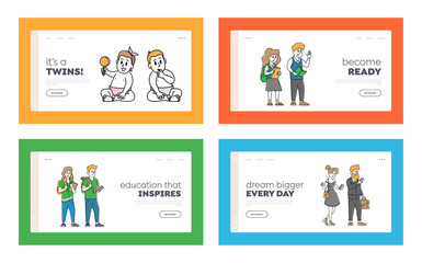 Human Age, Characters Lifecycle Landing Page Template Set. People Aging from Child to Adolescence and Elderly Cycle