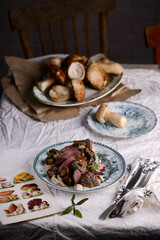 beef tenderloin with wild mushroom sauce.selective focus.
