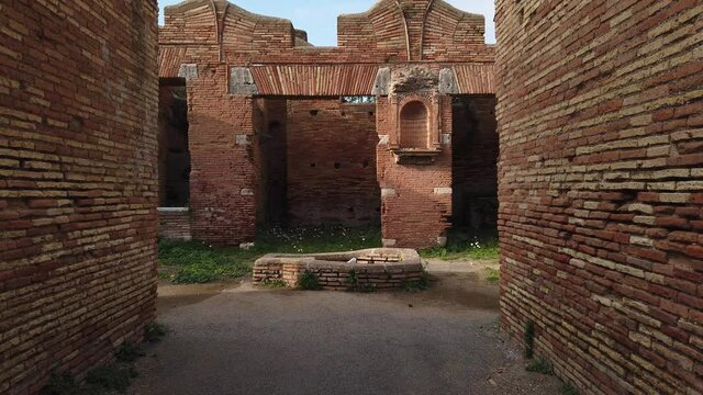 Buildings of Ostia Antica, a huge archaeological site located in the outskirts of Rome. Dolly move