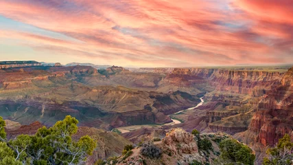 Zelfklevend Fotobehang panoramic view of the Colorado River for their Grand Canyon during a few afternoon clouds © Ferran Grao Insa/Wirestock